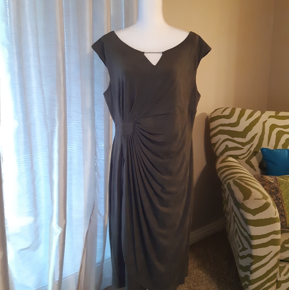 Army green suede like dress, stretchy size 16
